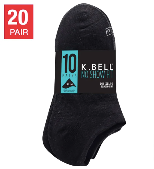 K Bell Ladies' No-Show Sock, 20 pairs